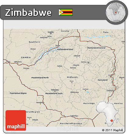 Shaded Relief 3D Map of Zimbabwe