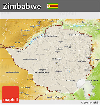 Shaded Relief 3D Map of Zimbabwe, physical outside