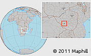 Gray Location Map of Bulawayo, within the entire country