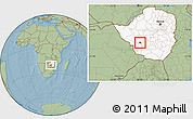 Savanna Style Location Map of Bulawayo, highlighted country, hill shading