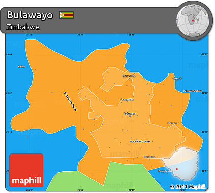 Political Shades Simple Map of Bulawayo