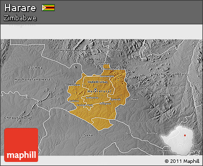 Physical 3D Map of Harare, desaturated