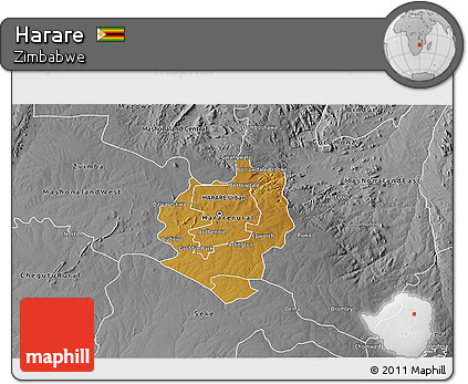 Physical 3D Map of Harare, desaturated