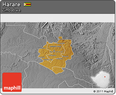 Physical 3D Map of Harare, desaturated
