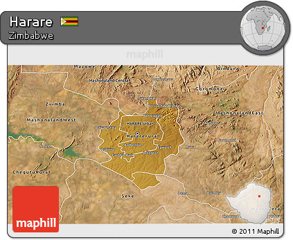 Physical 3D Map of Harare, satellite outside