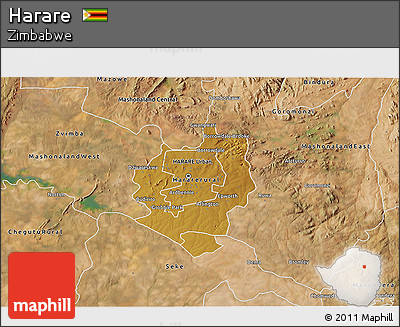 Physical 3D Map of Harare, satellite outside