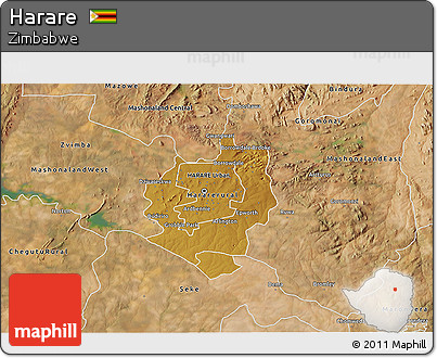 Physical 3D Map of Harare, satellite outside