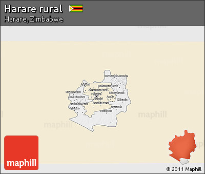 Classic Style 3D Map of Harare Rural, single color outside