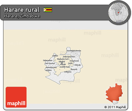 Classic Style 3D Map of Harare Rural, single color outside