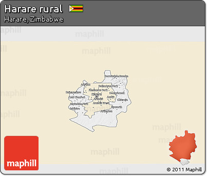 Classic Style 3D Map of Harare Rural, single color outside