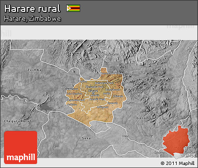 Satellite 3D Map of Harare Rural, desaturated