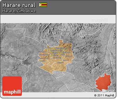 Satellite 3D Map of Harare Rural, desaturated