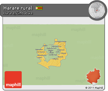 Savanna Style 3D Map of Harare Rural, single color outside