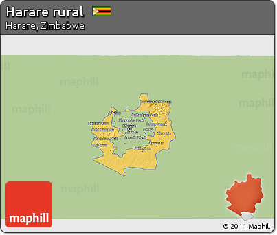 Savanna Style 3D Map of Harare Rural, single color outside