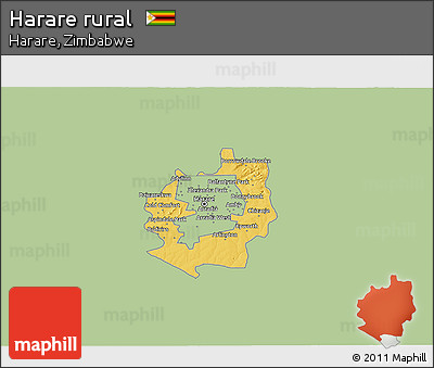 Savanna Style 3D Map of Harare Rural, single color outside