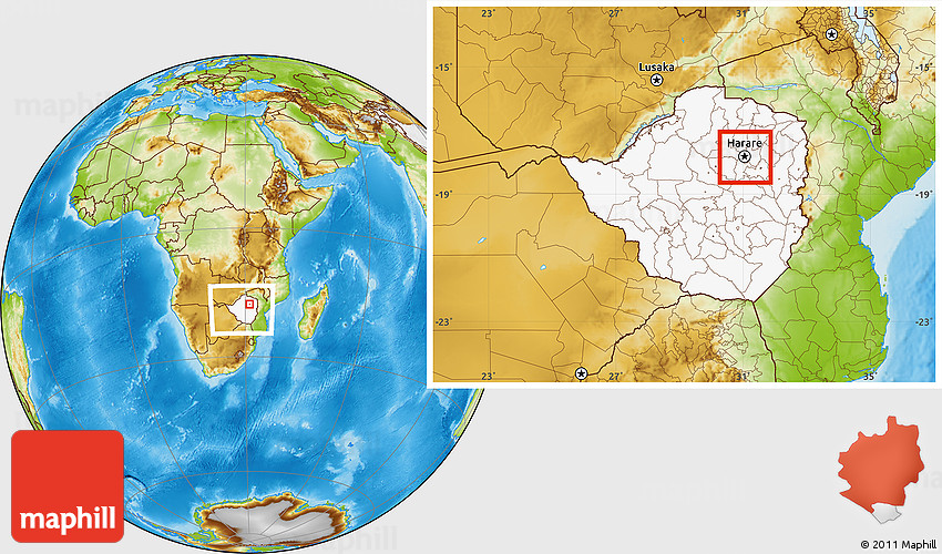 Physical Location Map of Harare Rural, highlighted country, within the