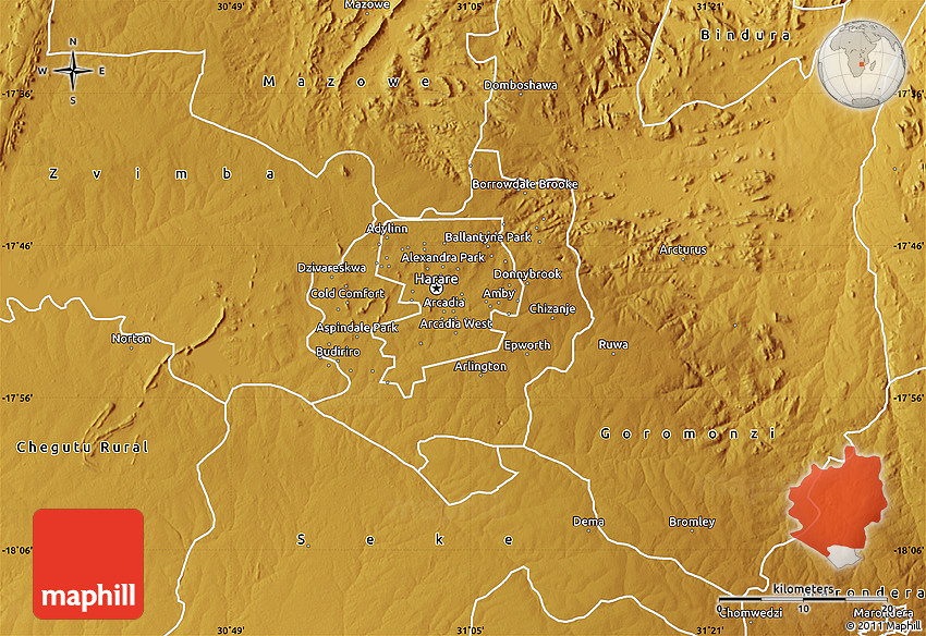 Physical Map of Harare Rural