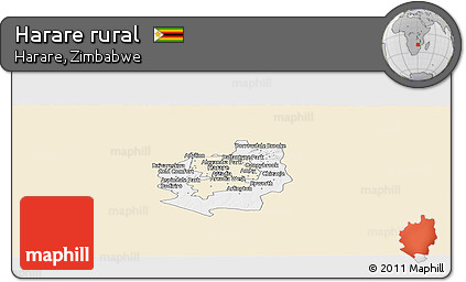 Classic Style Panoramic Map of Harare Rural, single color outside