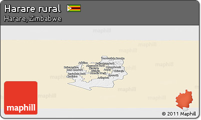 Classic Style Panoramic Map of Harare Rural, single color outside