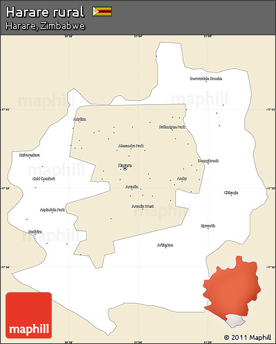 Classic Style Simple Map of Harare Rural, single color outside