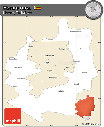 Classic Style Simple Map of Harare Rural, single color outside
