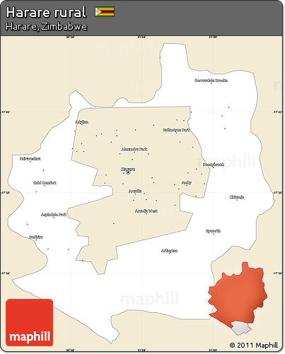 Classic Style Simple Map of Harare Rural, single color outside
