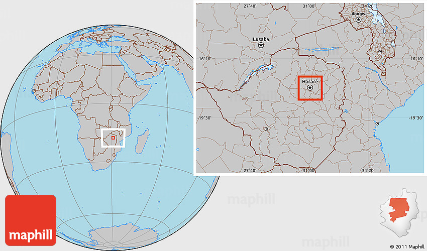 Gray Location Map of HARARE Urban