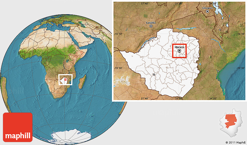 Satellite Location Map of HARARE Urban, highlighted country