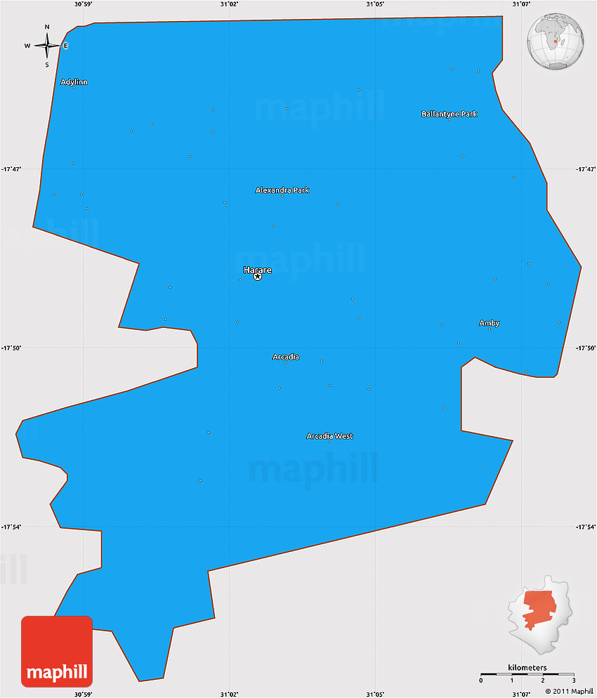 Political Simple Map of HARARE Urban, cropped outside