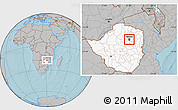 Gray Location Map of Harare, highlighted country, hill shading