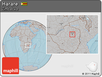 Gray Location Map of Harare, hill shading