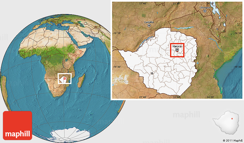 Satellite Location Map of Harare, highlighted country