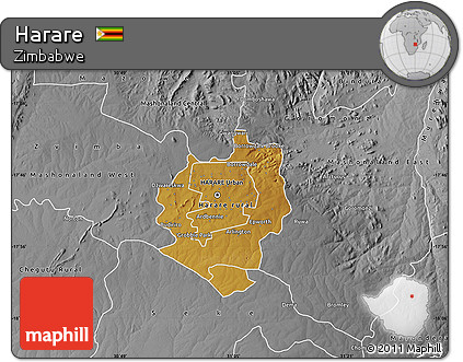Physical Map of Harare, desaturated