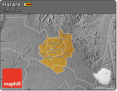 Physical Map of Harare, desaturated