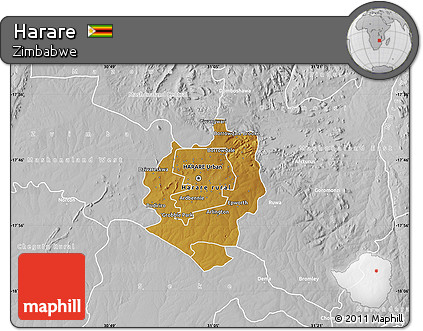 Physical Map of Harare, lighten, desaturated