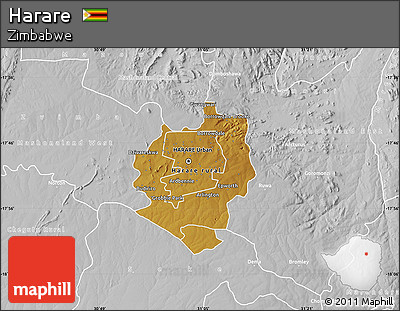 Physical Map of Harare, lighten, desaturated