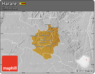 Physical Map of Harare, lighten, desaturated