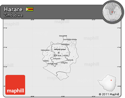 Silver Style Map of Harare, single color outside