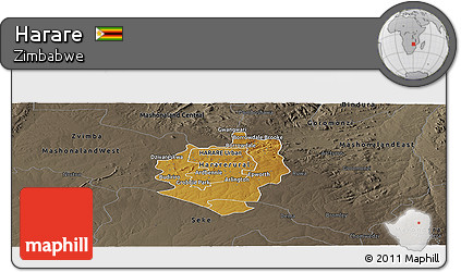 Physical Panoramic Map of Harare, darken, semi-desaturated