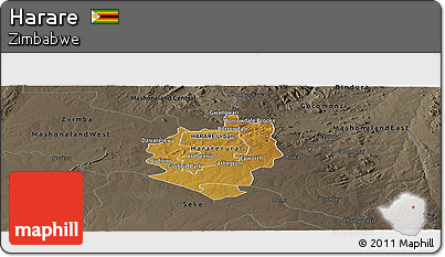Physical Panoramic Map of Harare, darken, semi-desaturated