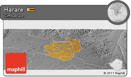 Physical Panoramic Map of Harare, desaturated