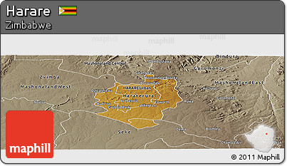 Physical Panoramic Map of Harare, semi-desaturated