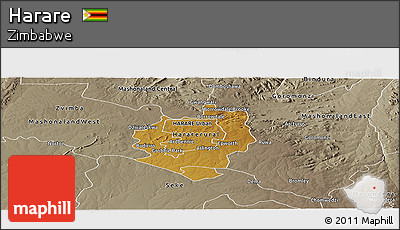 Physical Panoramic Map of Harare, semi-desaturated