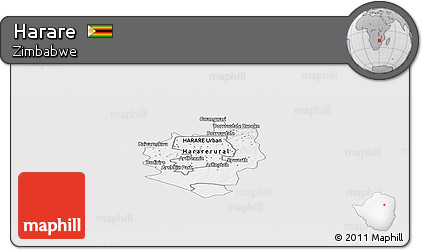 Silver Style Panoramic Map of Harare, single color outside