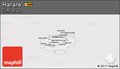 Silver Style Panoramic Map of Harare, single color outside