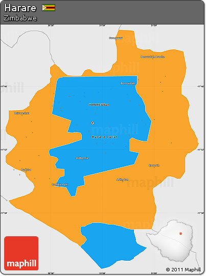 Political Simple Map of Harare, single color outside, borders and labels