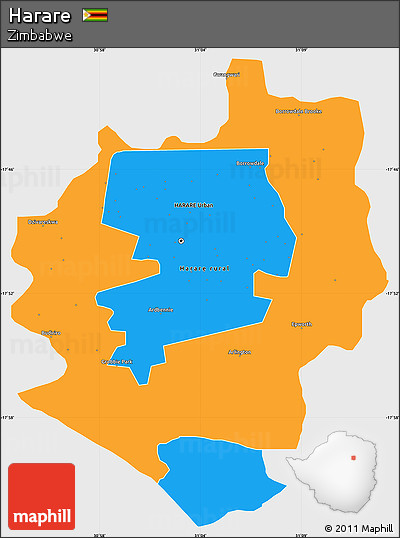 Political Simple Map of Harare, single color outside