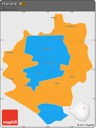 Political Simple Map of Harare, single color outside