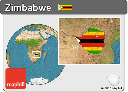 Flag Location Map of Zimbabwe, satellite outside