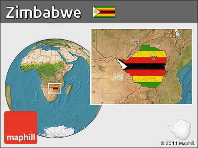 Flag Location Map of Zimbabwe, satellite outside